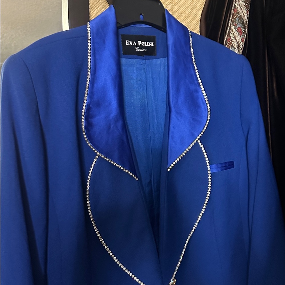 Royal Blue Satin-Trim Blazer